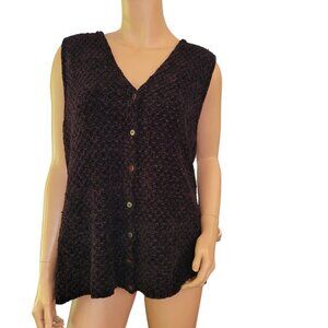 Eileen Fisher Black V-Neck Sleeveless Button Front Sweater